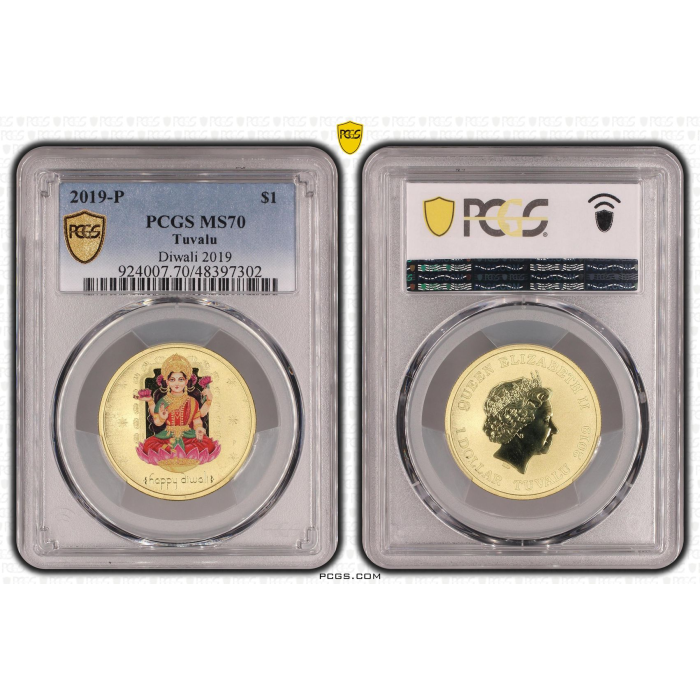 2019-P  $1  TUVALU DIWALI  PCGS  MS70   ***TOP POP***