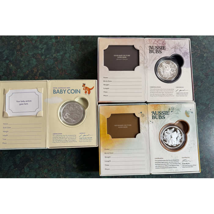 3 x 1oz coins 2024, 2025 and 2026 $5 Silver Proof Baby Coins