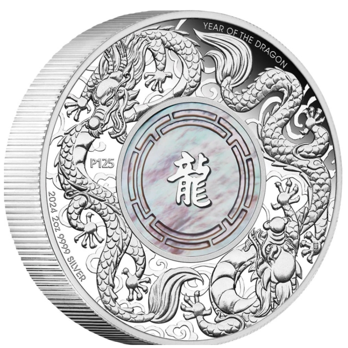 2024 Double Dragon With Mother Of Pearl 2oz Silver Proof Coin