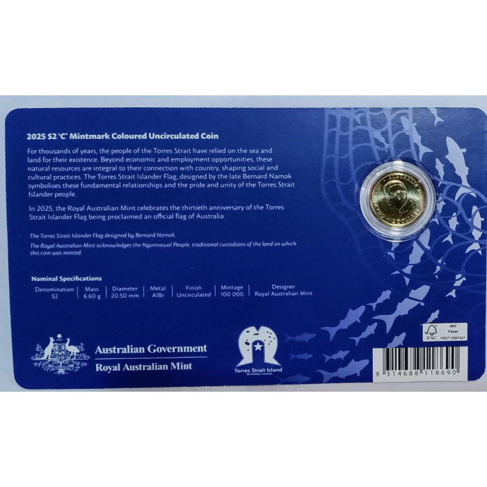 2025 $2 30 Years of the Torres Strait Islander Flag C Mint Mark Carded Coin