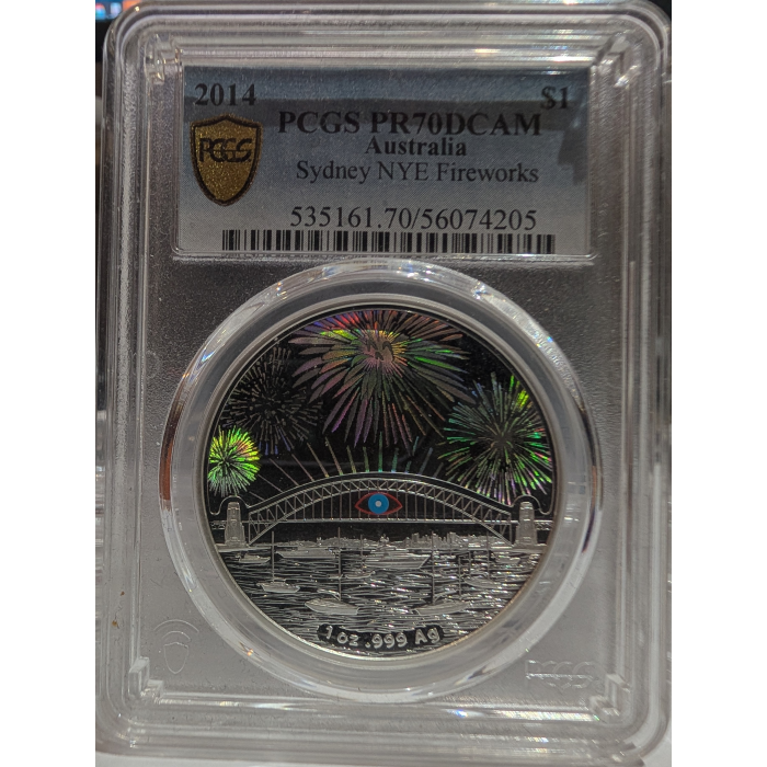 2014 Sydney NYE Fireworks PR70 PCGS Top Pop $1 .999 Ag Fine Silver  #004