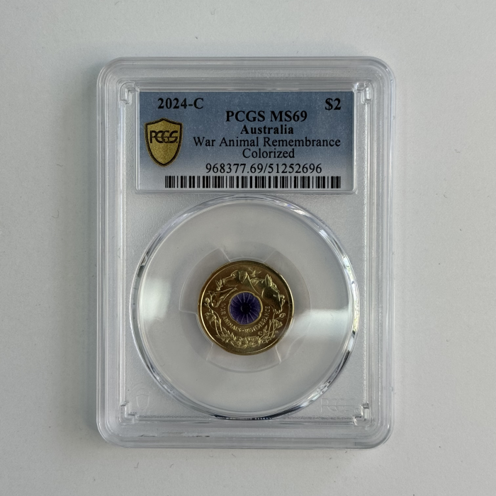 2024 $2 War Animals Remembrance Purple Poppy C Mintmark PCGS MS69