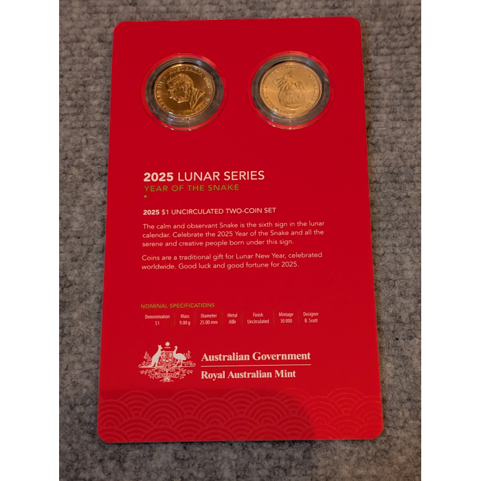 2025 $1 Uncirculated 2 Coin Set - Lunar Series - Year of the Snake 