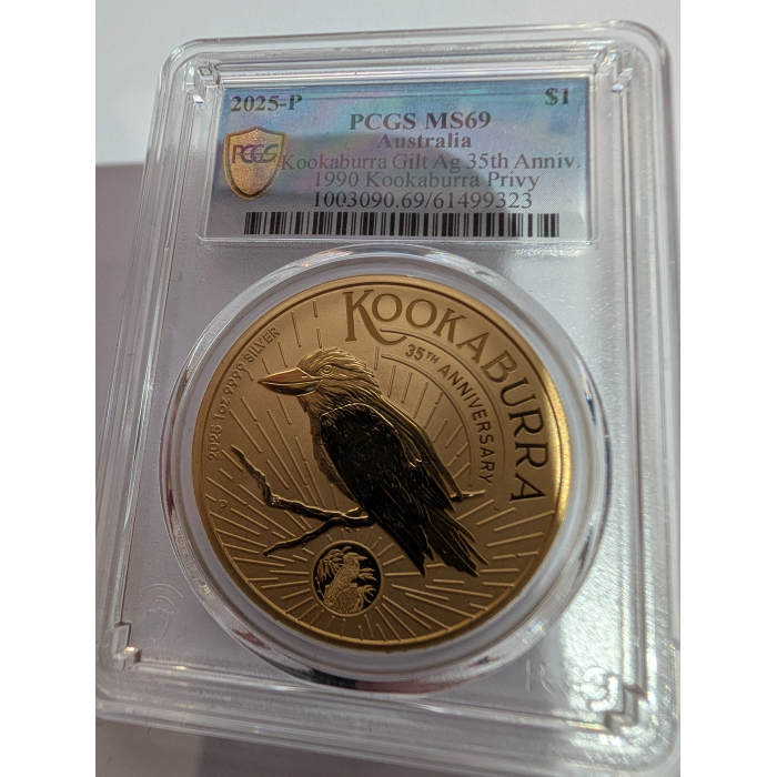 2025 1oz Silver Gold-Plated PCGS Sydney Money Expo ANDA Kookaburra 35th Ann PR70