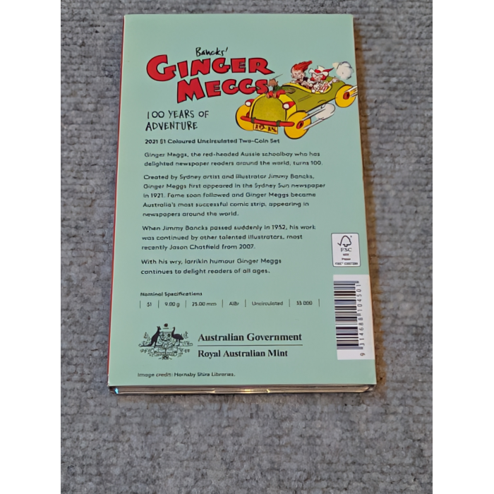 2021 - 100th anniversary of Ginger MEGGS - Coloured $1  - 2 coin set RAM issue