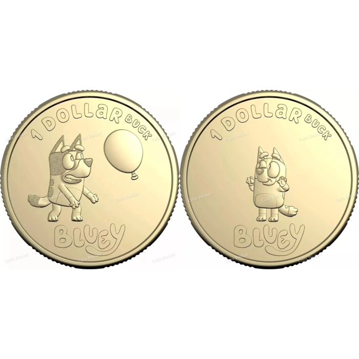 Bluey Bingo Set of 2 One Dollar Coins Rare Dollarbuck Dog Blue $1 Australia UNC