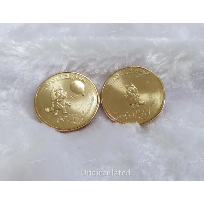 Bluey Bingo Set of 2 One Dollar Coins Rare Dollarbuck Dog Blue $1 Australia UNC