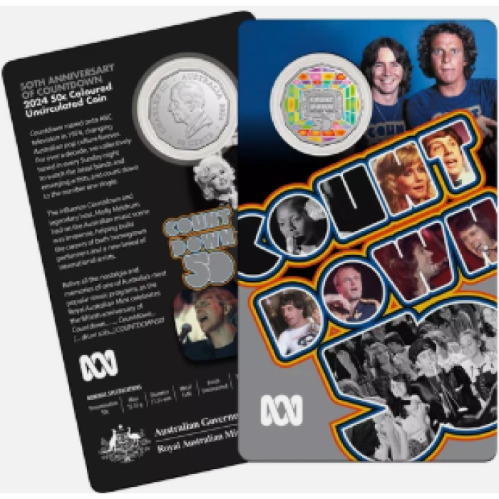 2024  50c  50th ANNIVERSARY OF COUNTDOWN COLOURED CARDED COIN