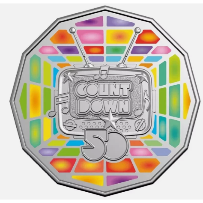 2024  50c  50th ANNIVERSARY OF COUNTDOWN COLOURED CARDED COIN