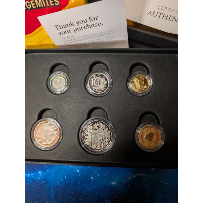 2023 " 100 YEARS OF VEGEMITE " 6 COIN PROOF SET COLOURED $1 COIN 