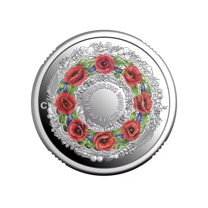 2025 80th Anniversary of WWII $2 Mintmark Fine Silver Proof Coin – Poppy Wreath 