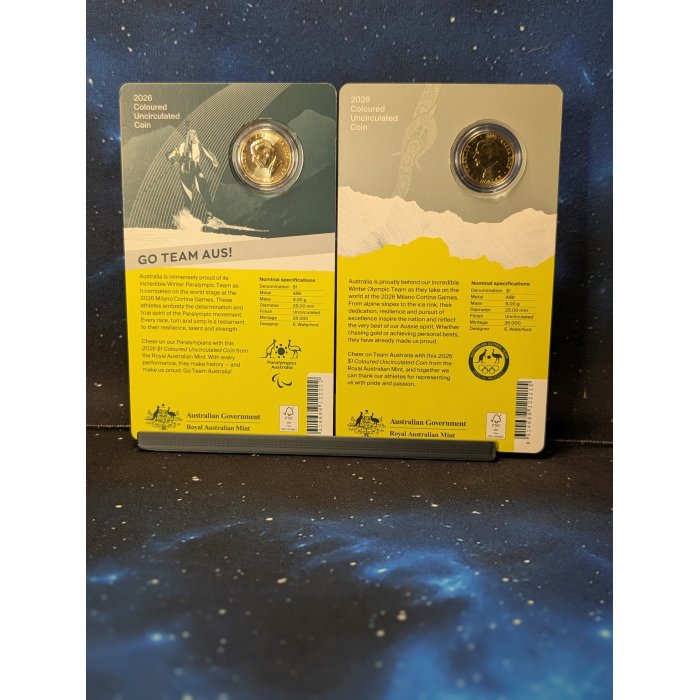 2 Coin Set AUSTRALIA 2026 $1 WINTER OLYMPICS & PARALYMPIC COINS COLOUR UNC COINS