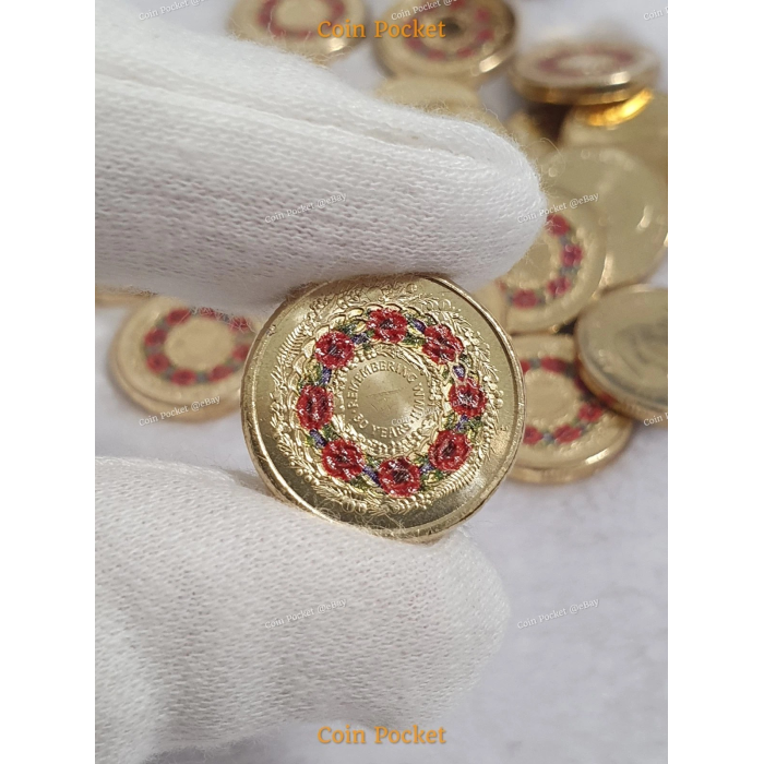 Remembering WWII 80 Years Wreath Remembrance Red Poppy Two Dollar $2 Coin - UNC