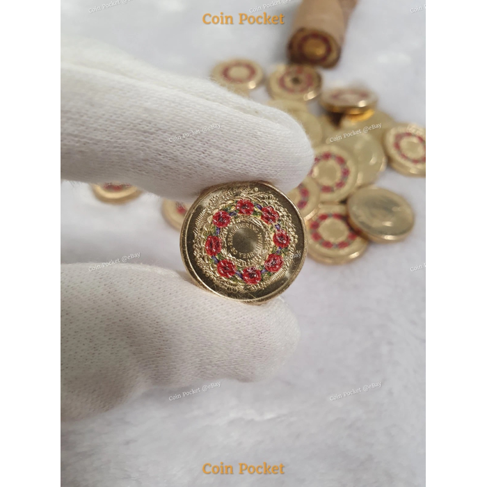 Remembering WWII 80 Years Wreath Remembrance Red Poppy Two Dollar $2 Coin - UNC