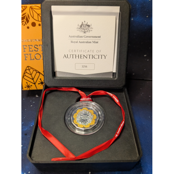 CHRISTMAS 2024 FESTIVE FLORALS 50c COLOURED FINE SILVER PROOF COIN