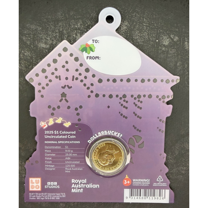 Bluey Christmas $1 Coin – Royal Australian Mint Festive Bluey Carded Coin