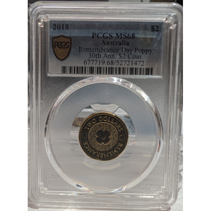 2018 Remembrance Day Poppy 30th Ann. $2 Coin MS68 Top Pop LOWEST MINTAGE #003
