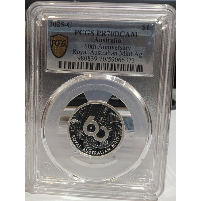 2025-C 60th Anniversary Royal Australian Mint Ag $1 C Mintmark #002