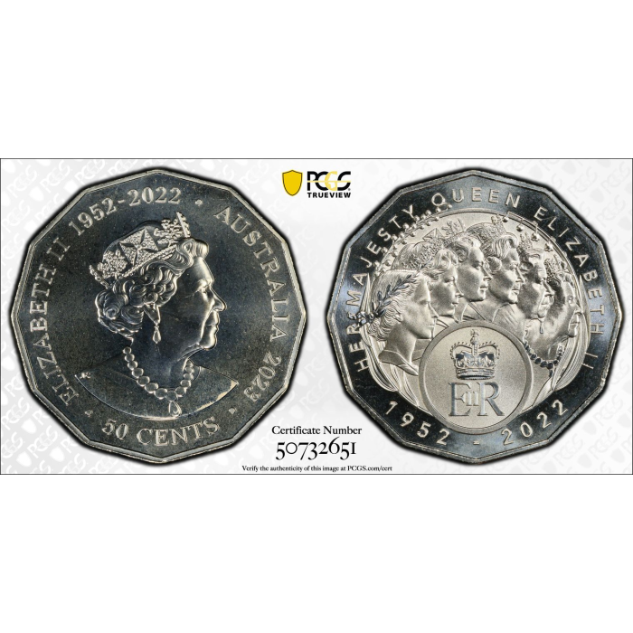 2023 50c HER MAJESTY QEII SIX EFFIGIES PCGS MS69