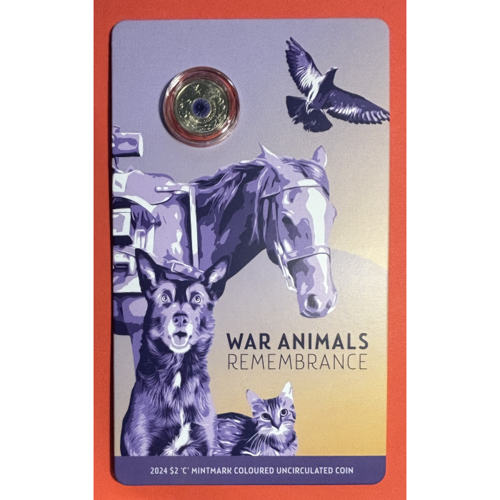 2024 $2 “C” MINTMARK Coloured Uncirculated Coin  - Animals in War Purple Poppy
