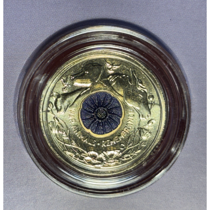 2024 $2 “C” MINTMARK Coloured Uncirculated Coin  - Animals in War Purple Poppy