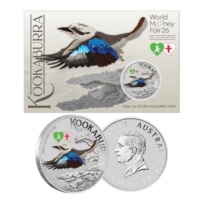 Australian Kookaburra 2026 1oz Silver Coloured Coin with Double Amplemann Privy