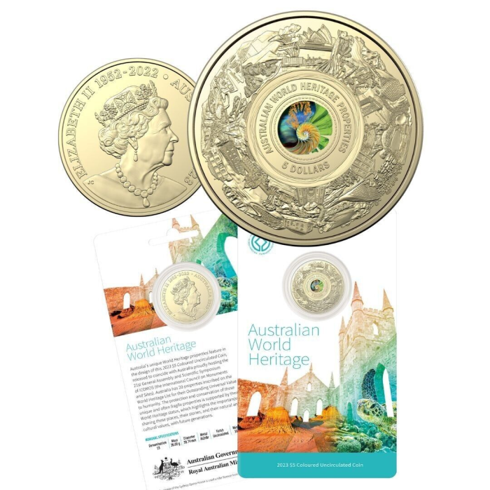 2023 $5 World Heritage Carded Coin - Mintage: 30,000