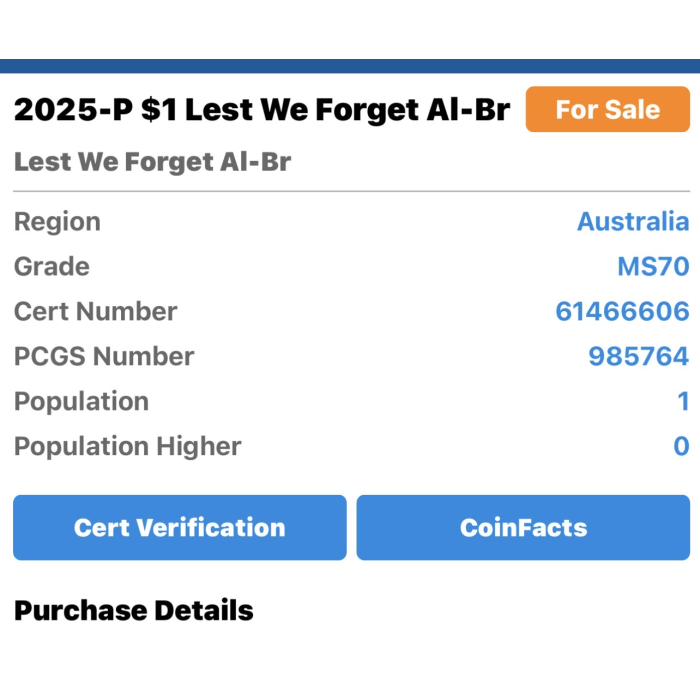**TOP POP** 2025-P - MS70 - Lest We Forget