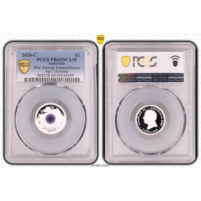 2024-C $2 WAR ANIMAL REMEMBRANCE COLORIZED FINE SILVER PROOF PCGS PR69DCAM