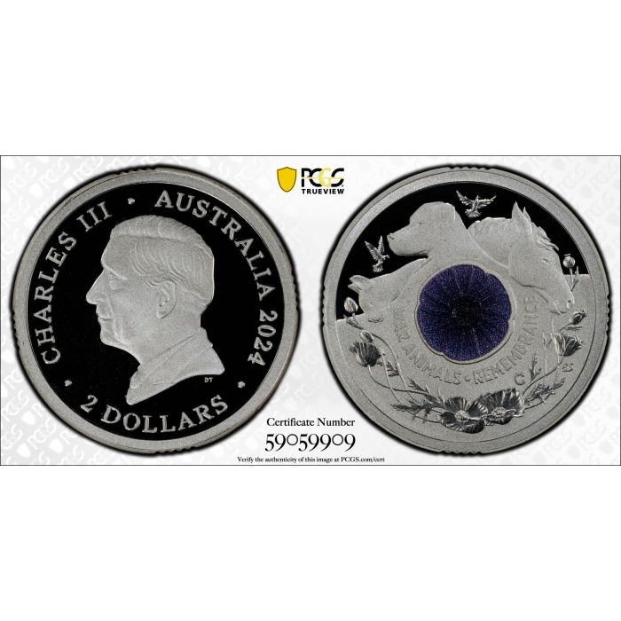 2024-C $2 WAR ANIMAL REMEMBRANCE COLORIZED FINE SILVER PROOF PCGS PR69DCAM