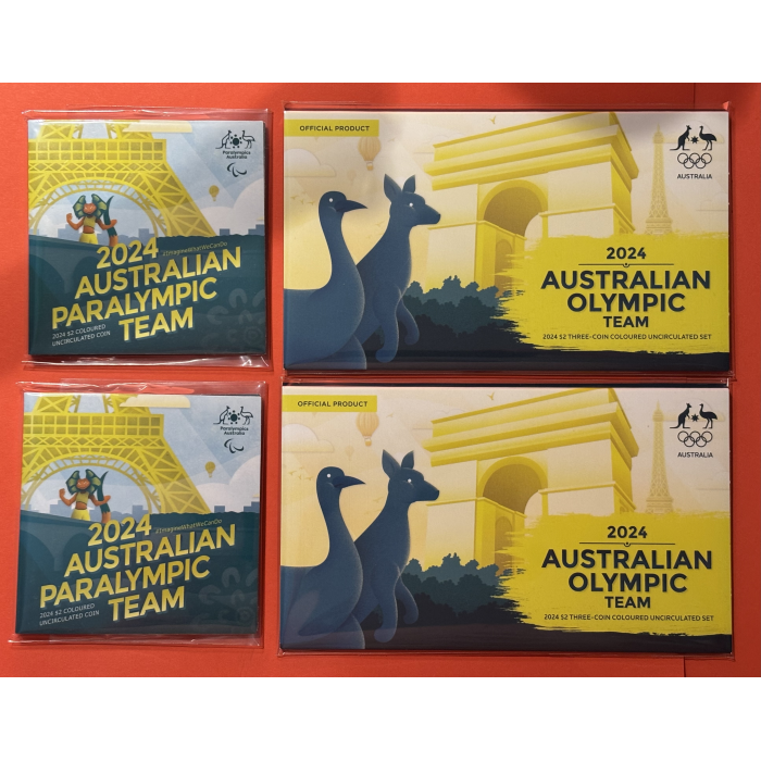 2024 Paris Olympic + Paralympic Pair of Folders with 4 x UNC $2 Coins