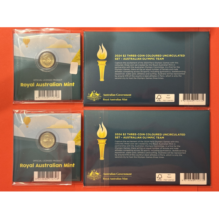 2024 Paris Olympic + Paralympic Pair of Folders with 4 x UNC $2 Coins