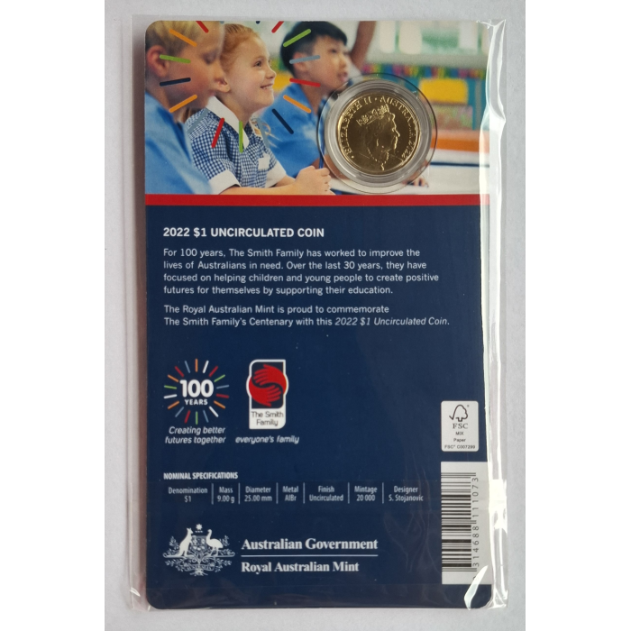 2022 $1 Centenary of The Smith Family Carded coin