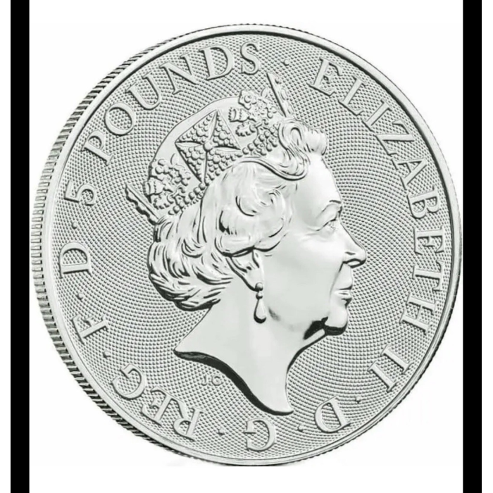 WHITE GREYHOUND OF RICHMOND Gilded Queen Beasts 2 Oz Silver Coin. 2021 £5