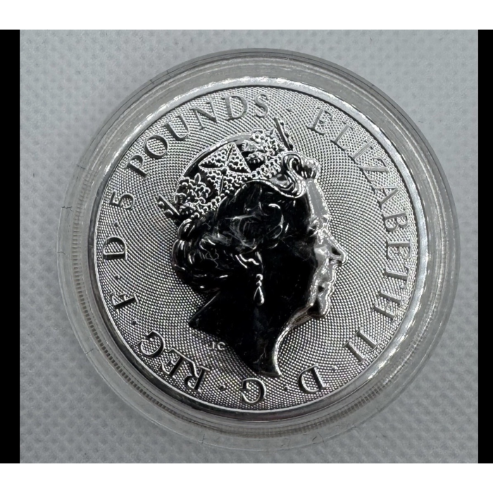 WHITE GREYHOUND OF RICHMOND Gilded Queen Beasts 2 Oz Silver Coin. 2021 £5