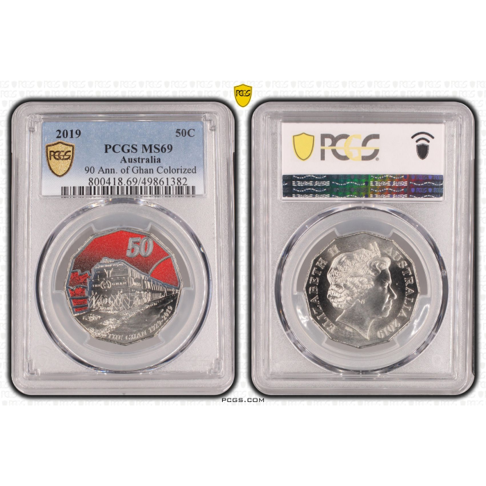 2019 50C 90 ANN. OF GHAN COLORIZED MS69