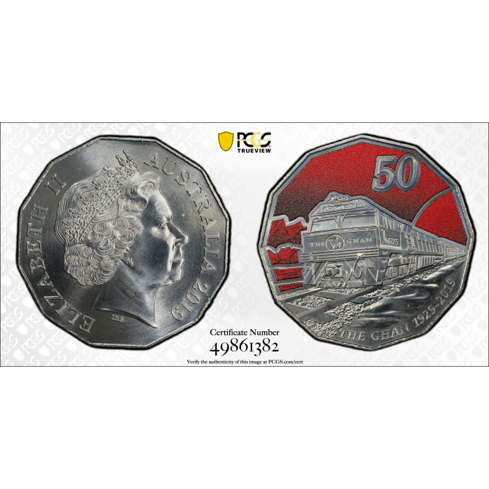 2019 50C 90 ANN. OF GHAN COLORIZED MS69