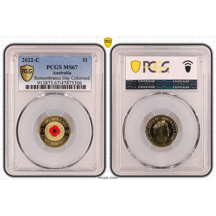 2022-C Australia $2 Dollar Red Poppy Coin - Remembrance Day - PCGS Graded MS67