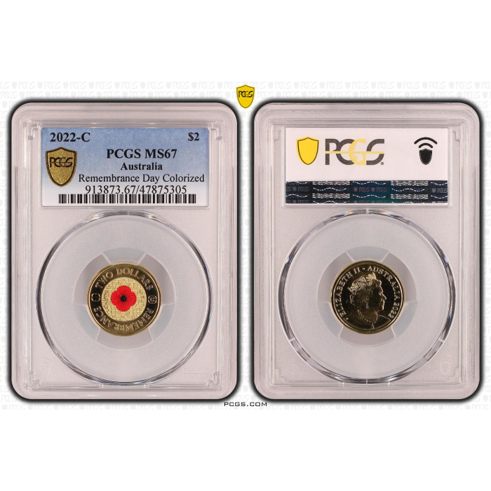 2022-C Australia $2 Dollar Red Poppy Coin - Remembrance Day - PCGS Graded MS67