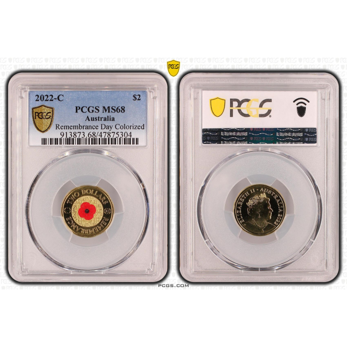 2022-C Australia $2 Dollar Red Poppy Coin - Remembrance Day - PCGS Graded MS67
