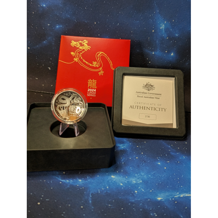 2024 Australia $5 Dollar Lunar New Year Of Dragon 1 Oz Silver Proof Domed Coin