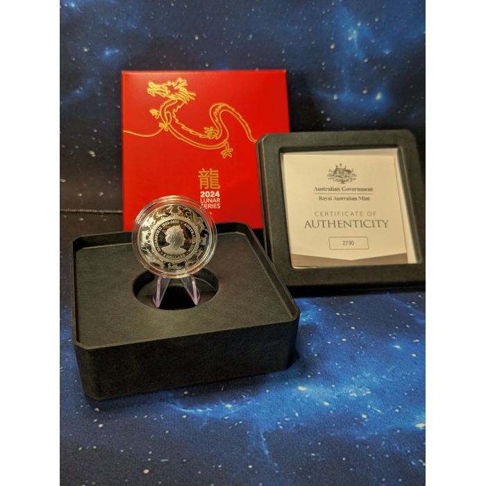 2024 Australia $5 Dollar Lunar New Year Of Dragon 1 Oz Silver Proof Domed Coin