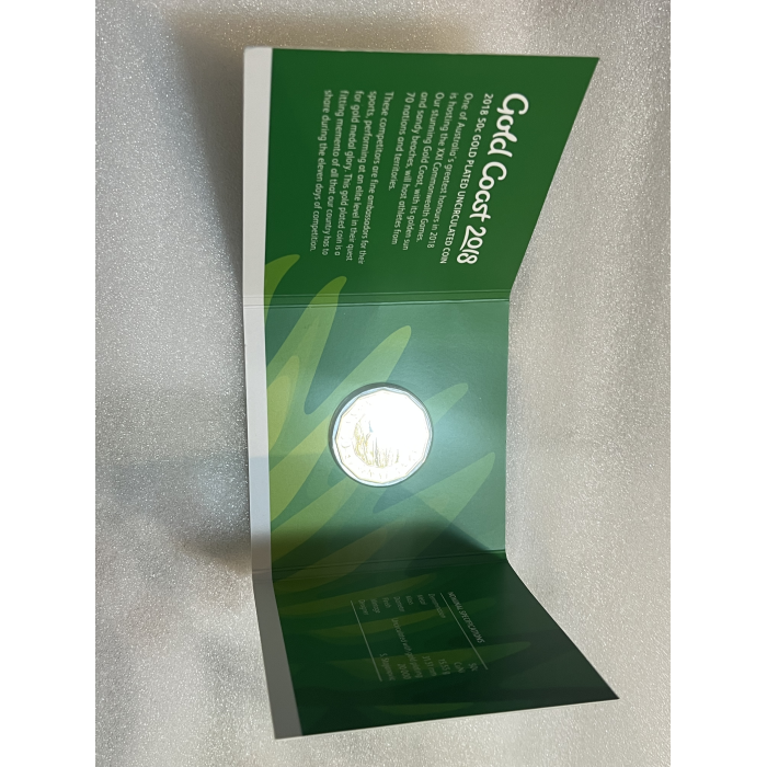 Gold Coast 2018 Commonwealth Games Gold Plated 50c coin in trifold card