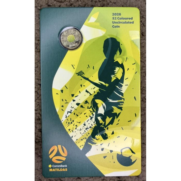2026 $2 Matildas Coloured Coin in Card – Royal Australian Mint UNC