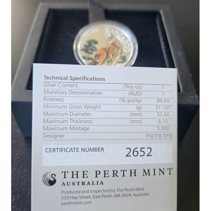 2023 1 Oz Silver High Relief Coloured Kanagaroo Coin - Mintage: 5000
