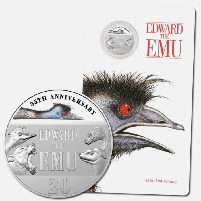 2023  20c  35th ANNIVERSARY EDWARD THE EMU CARDED COLOURED COIN
