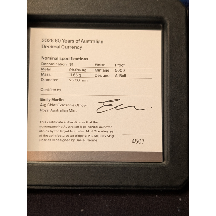 2026 $1 60TH ANNIVERSARY OF DECIMAL CURRENCY 'C' MINTMARK SILVER PROOF