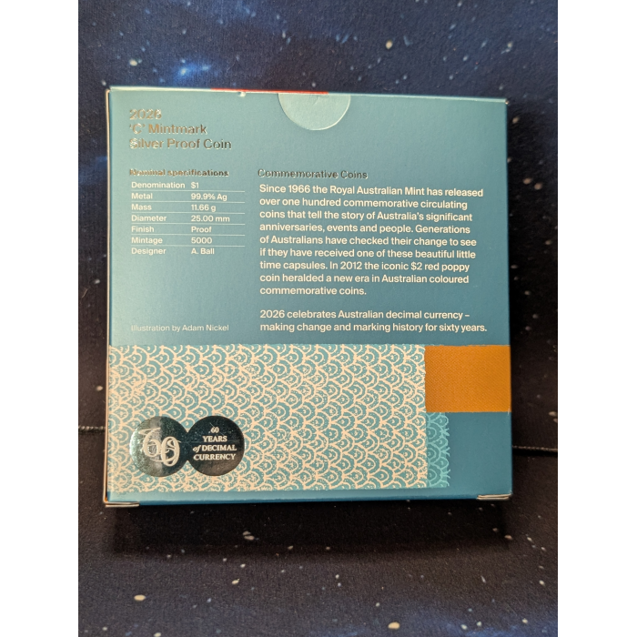 2026 $1 60TH ANNIVERSARY OF DECIMAL CURRENCY 'C' MINTMARK SILVER PROOF