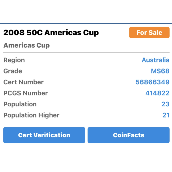 2008 - MS68 - Americas Cup