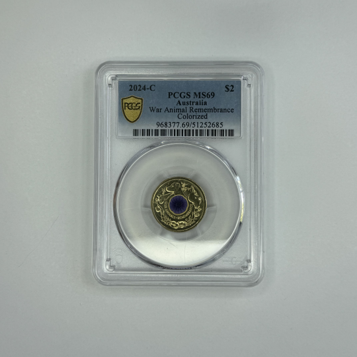 2024 $2 WAR ANIMALS REMEMBRANCE PURPLE POPPY C MINTMARK PCGS MS69